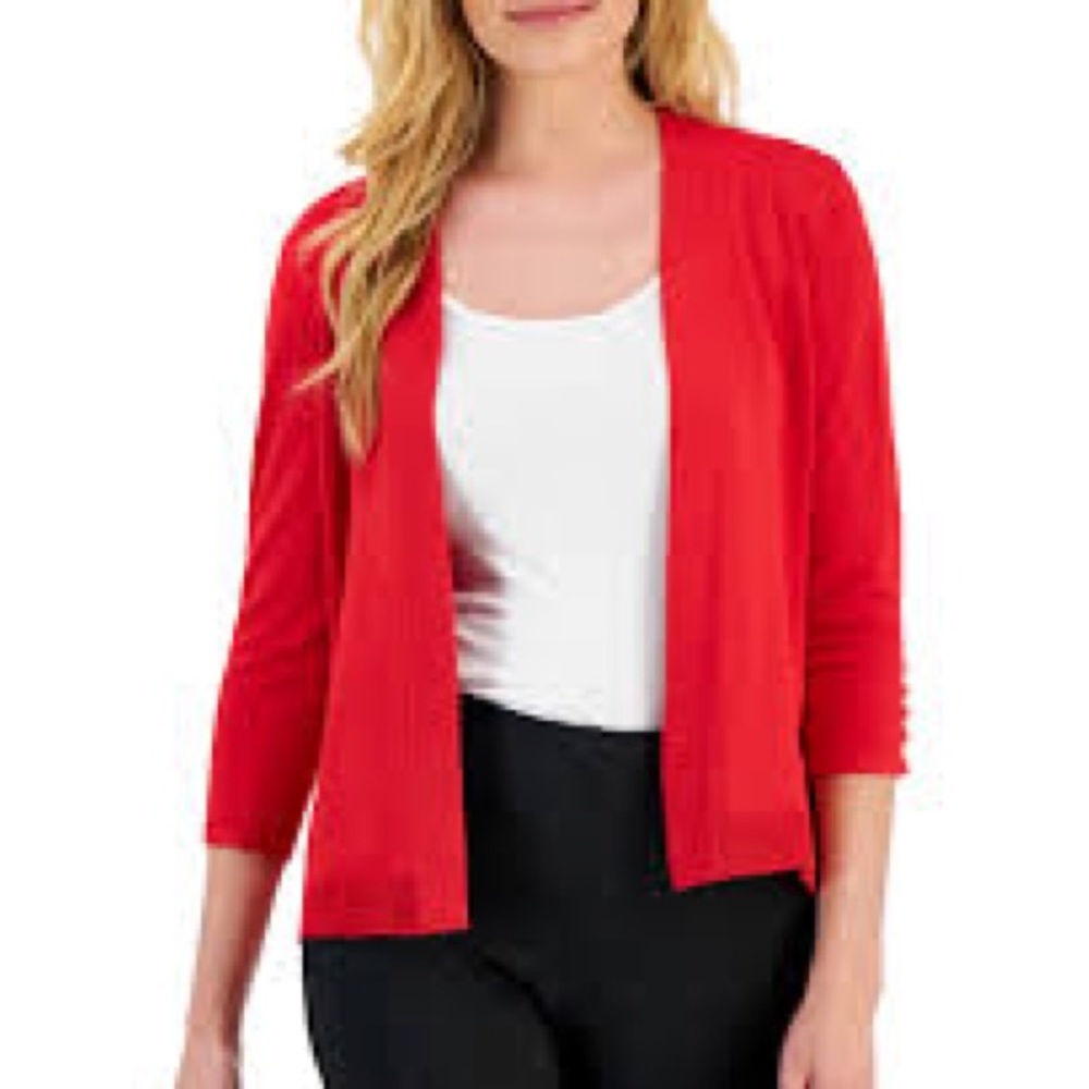 ALFRED DUNNER Red Open Knit Sweater 3/4 Sleeves - Picture 1 of 7